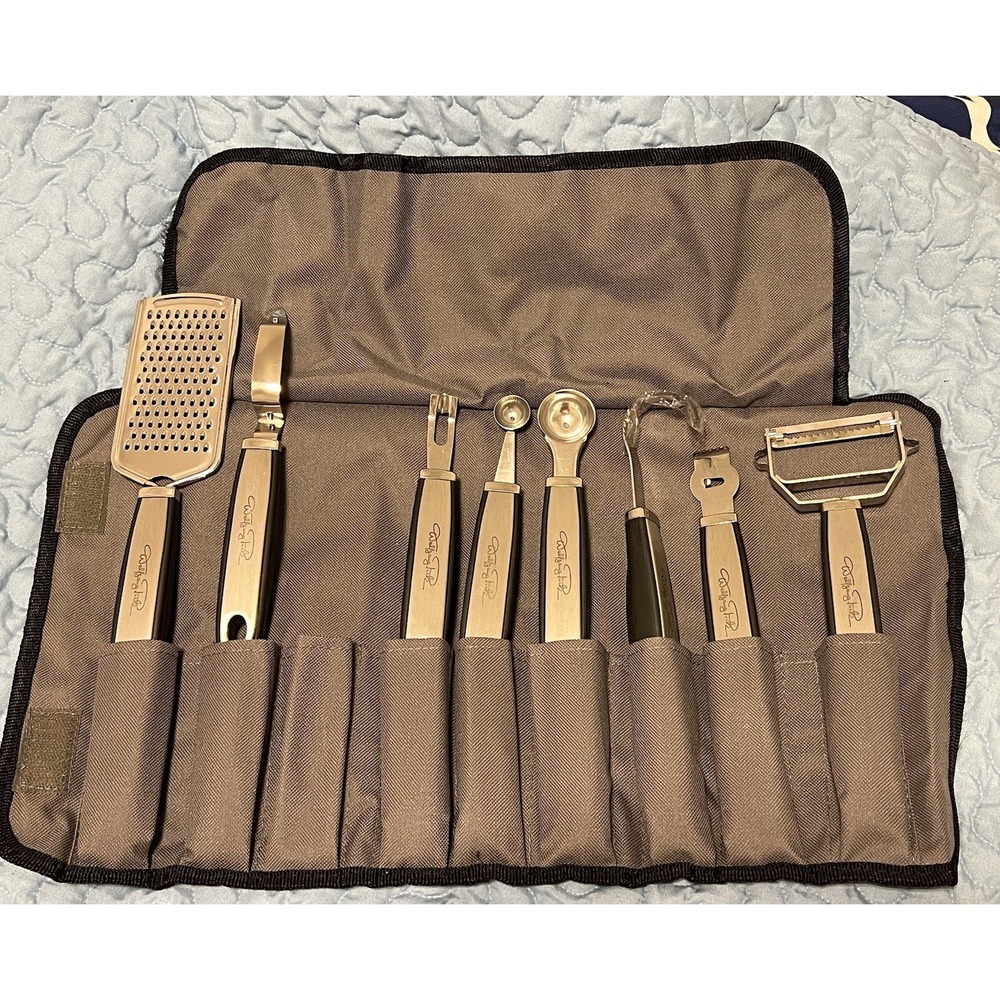 Wolfgang Puck Roll Up Carrying Case Garnish Bar Set No Scissors